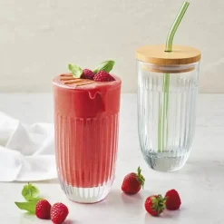 Smoothieglas m. Låg og Sugerør