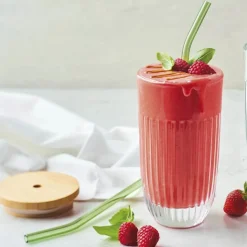Smoothieglas m. Låg og Sugerør